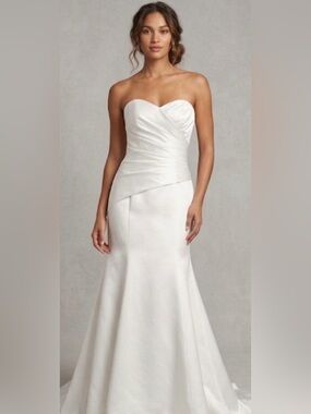 Alfred Angelo Strapless grey metallic Satin Draped Bodice Evening Gown